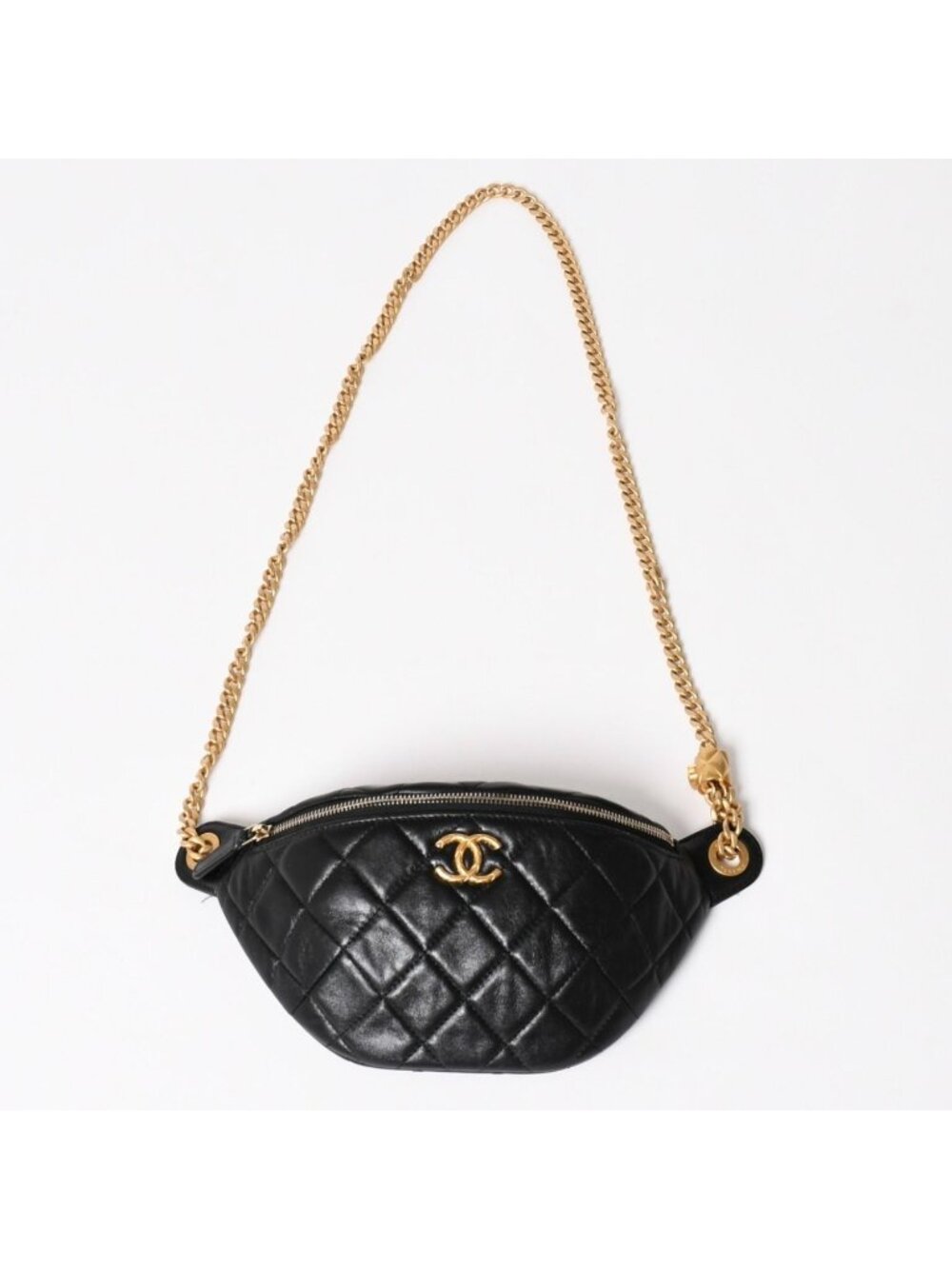 Chanel Quilted Heart Chain Waist Bag Mini Random Model Lambskin Black Gold